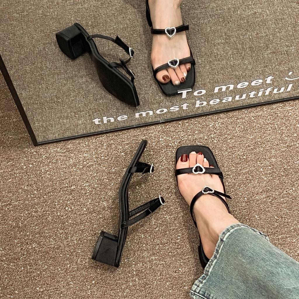 Popular Silver Thick Heel One-word Slippers Women's Summer Wear Fairy Style with Skirt Cool Slippers