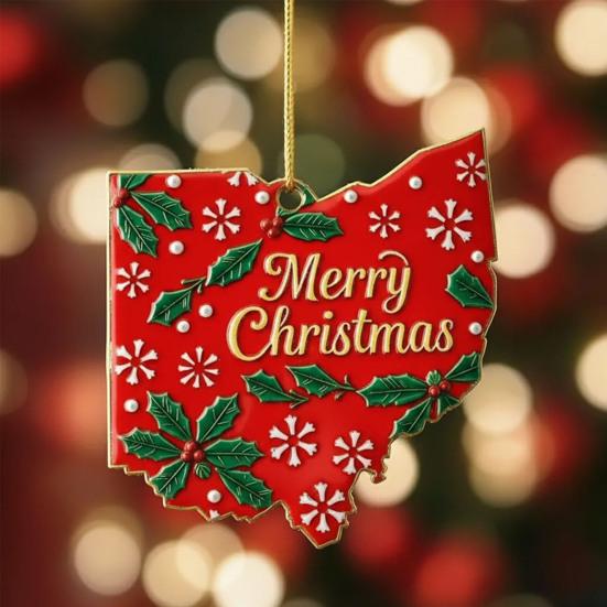 State Pride Christmas Ornaments Acrylic State Shaped Xmas Tree Hanging Decoration
