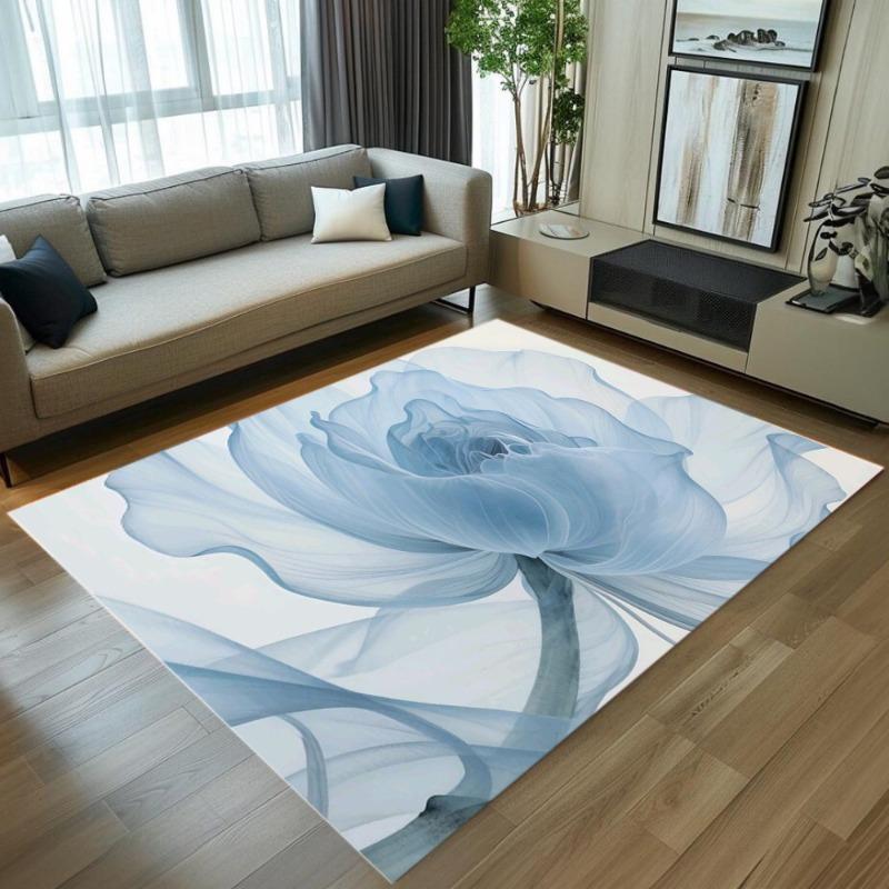Flower Pattern Area Rug Light Blue Transparent Flower Design Soft Non-slip Carpet Fantasy Home Decor Floor Mat for Living Room
