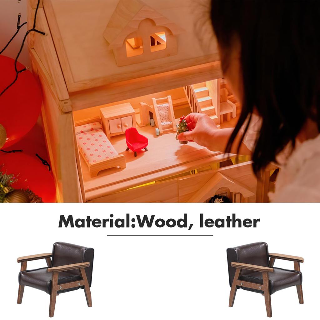 NOLITOY Mini Sofa Chair, Furniture, Miniature Chair, Model, 1:12 Scale, Figure, Dollhouse, Accessories, Small, Realistic, Brown