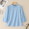 ZANZEA Women Casual Round Neck 3/4 Sleeve Loose Patchwork Crochet Blouse