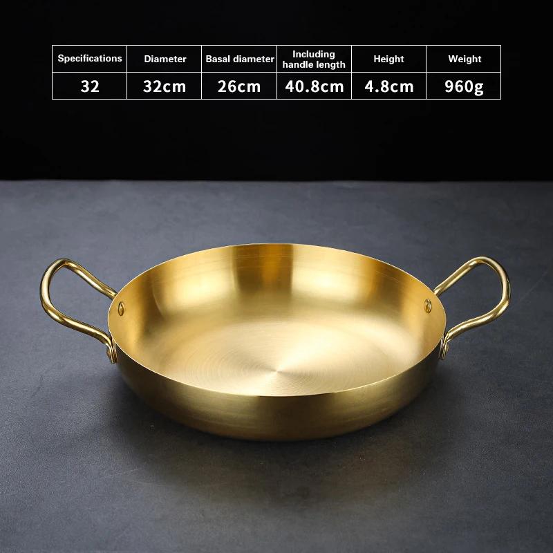 Španělský rýžový hrnec s mořskými plody Dvojuší zlatá pánev Miska na těstoviny Kulatý talíř na steaky panelas olla Nádobí na suché hrnce z nerezové oceli