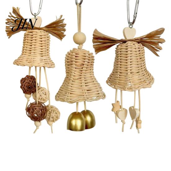 Rattan Bell Bird Chew Toy Woven Parrot Toy, Chewing with Mental Stimulation Bells or Balls, Cage Accessories for Cockatiels Budgies Small Medium