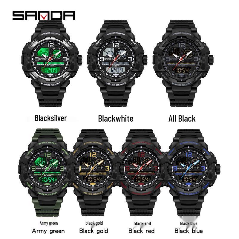 Sanda Çok Fonksiyonlu Kronograf Su Geçirmez Spor Saati Gençler için Çift Ekranlı
