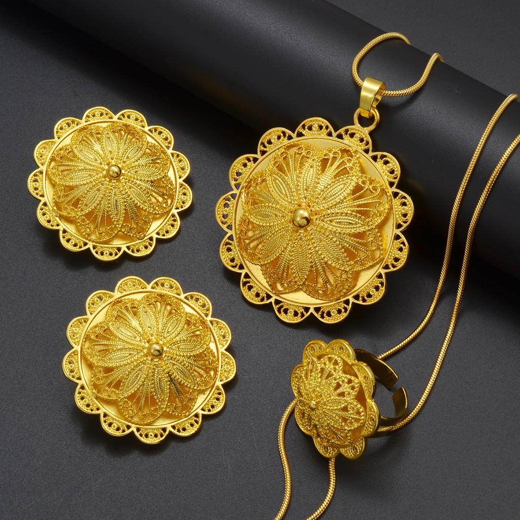 Anniyo Ethiopian Jewelry sets Necklace Earrings Ring Eritrean African Traditional Cultural Ornaments Ethnic Bridal #314106B