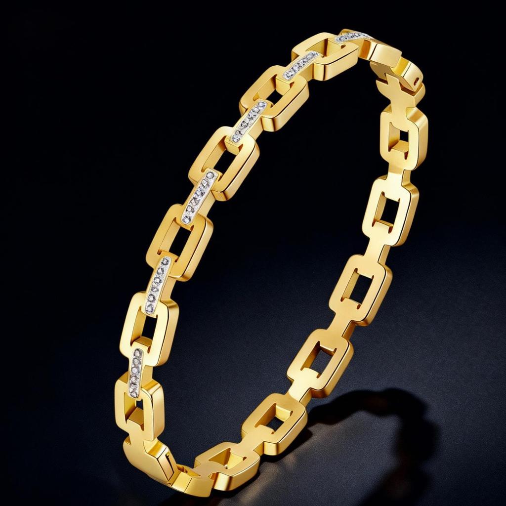 Women's Luxury Stainless Steel Bracelet: Electroplated Titanium, Full Diamond Set, European-American Style