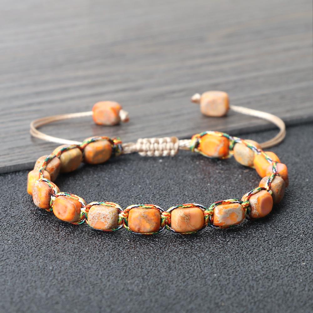 Woven Adjustable Emperor Stones Bracelet 7x5.5mm Rectangle Natural Beaded Stretch Wrap Bangle Fashion Jewelry Gift for Women Men