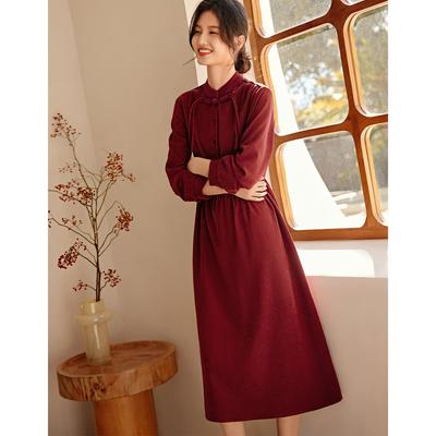 Retro Red Thickened Chinese Style Dress New Spring Women's Dress