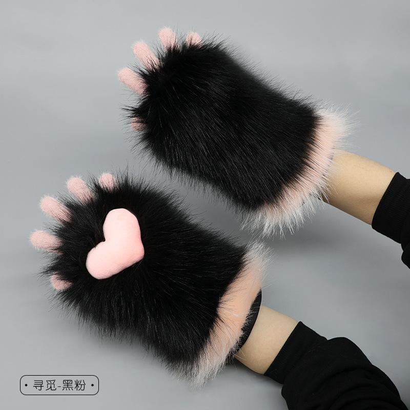 New Furry Animal Claws Handmade Cosplay Costume Fursuit Cat Claw Gloves Plush Claw Gloves Love Heart Anime Bear Paw Cute Mitten