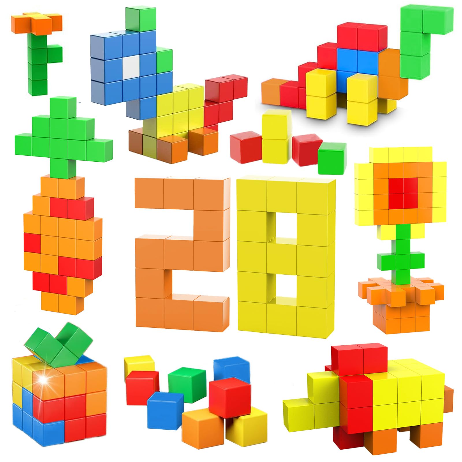 Магнитные кубики VIXA, 28 штук, 30 мм Магнитные блоки-головоломки, Образовательный набор STEM, Строительные блоки, Изучение формы и объема, Математическая развивающая игрушка,