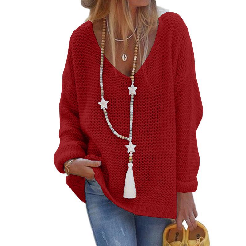 Herbst und Winter Damen Pullover Strickwaren V-Ausschnitt Langarm Strickoberteile Pullover