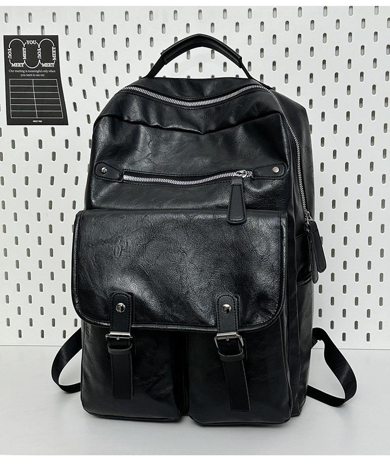 Schoolbag new trendy and cool student schoolbag European and American retro style PU backpack men's and women's large-capacity casual backpack