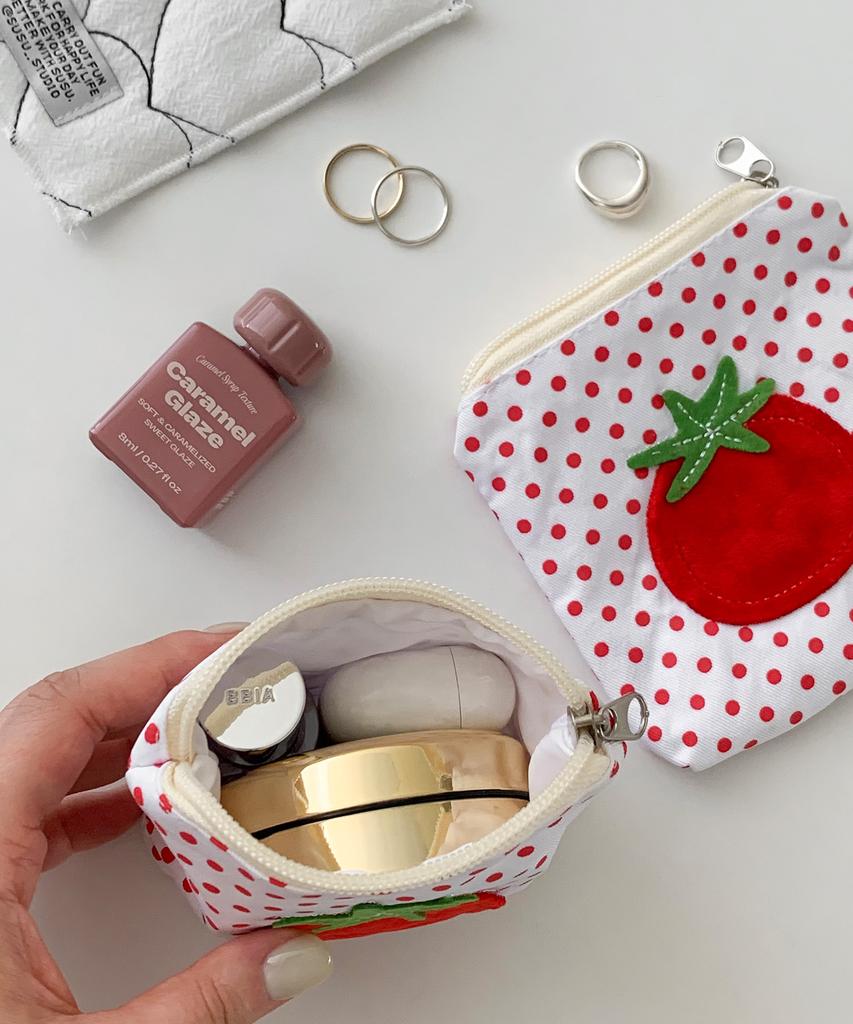 Dederit Cute Tomato Dot Mini Pouch Coin Card Wallet
