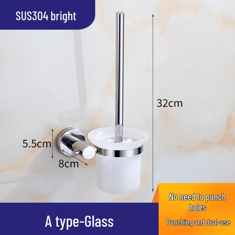 304 Stainless Steel Toilet Brush with Glass Base - Hotel-Quality Cleaning Set