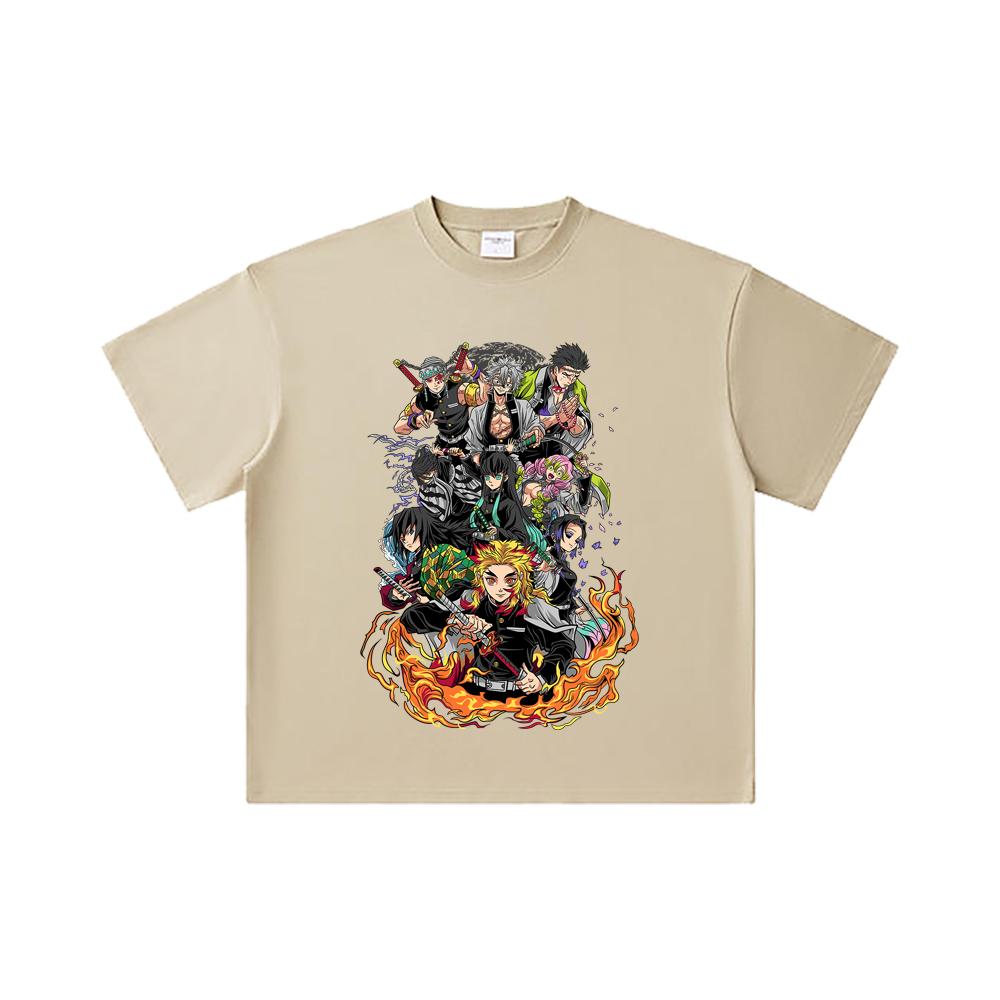 260 GSM Double Yarn 32 Count 100% Cotton Demon Slayer V61 Hashiras Print Unisex Heavy Cotton T Shirt