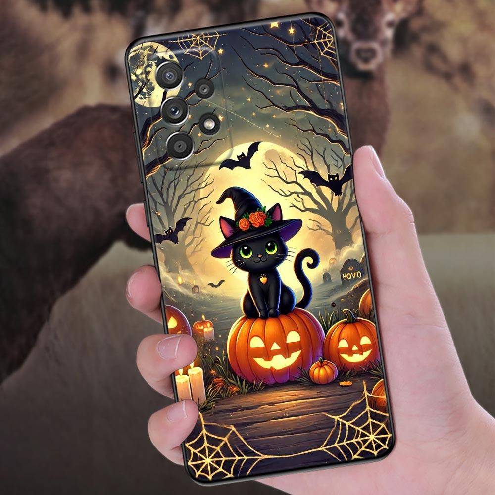 Happy Halloween Cat Pumpkin Phone Case A56 5G For Samsung Galaxy A56 A55 A36 A26 A16 A54 A52 A35 A34 A25 A21S A15 A06 Soft Cover