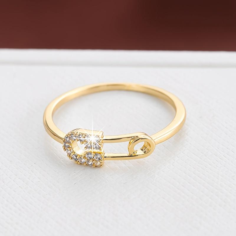 

Fashionable Gold Color Pin Style Sparkling Inlaid Zircon Ring, Suitable for Women s Simple Daily Party Gifts 10