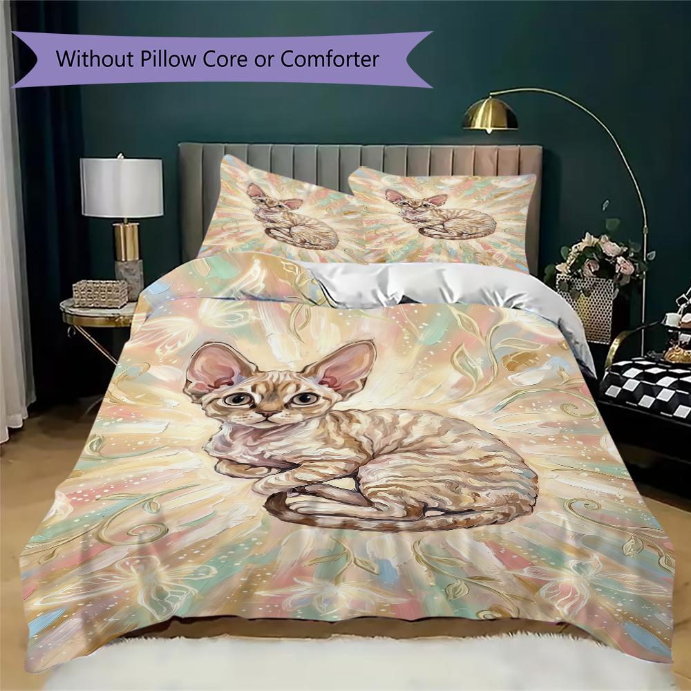 Cute kitten Pattern Bedding uilt Set uilt Cover Pillowcase Home Decoration Birthday Gift (1 * duvet cover + 2 * pillowcase without core)