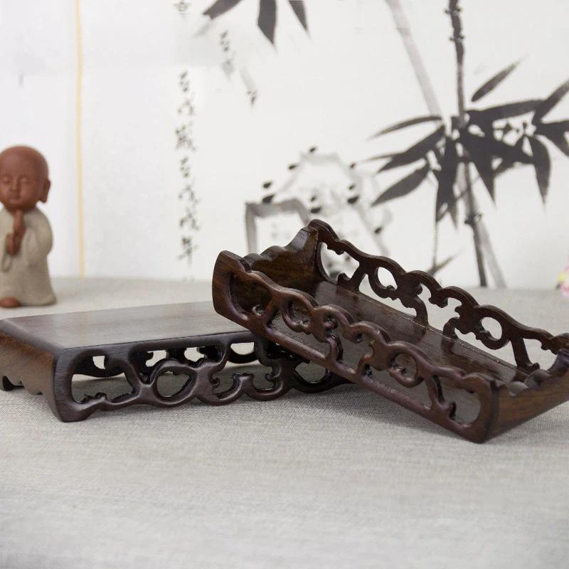 Vintage Wooden Tea Tray Rectangle Teapot Vase Display Stand Bonsai Statues Stone Pedestal Display Pedestal Flowerpot Home Decor