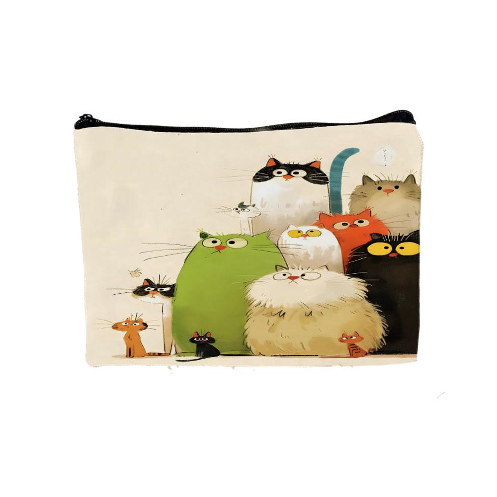 Whimsical Cartoon Cats Tote Bag Makeup Pouch Practical Combination Shopping Storage Bag Floral Art Handbag Travel Camping