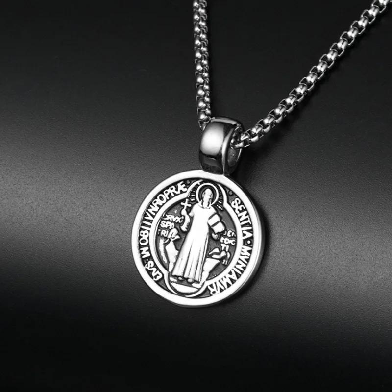 Santo St em aço inoxidável. Colar Benedict Medalha de San Benito Colar Masculino Mulheres Espiritual Virgem Maria Pingente Colar Para Homens