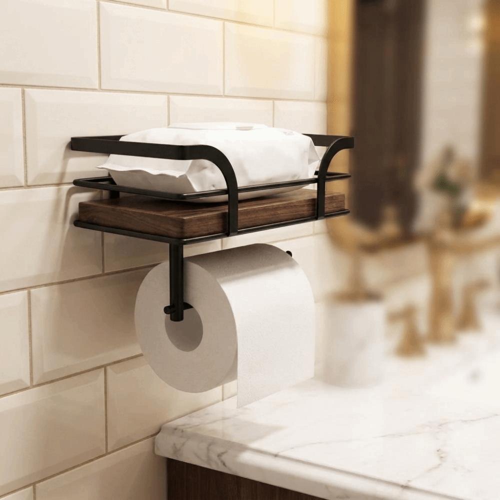 Wall Mounted Paper Towel Holder Wooden Paper Phone Holder Storage Rack Toilet Paper Holder Hotel