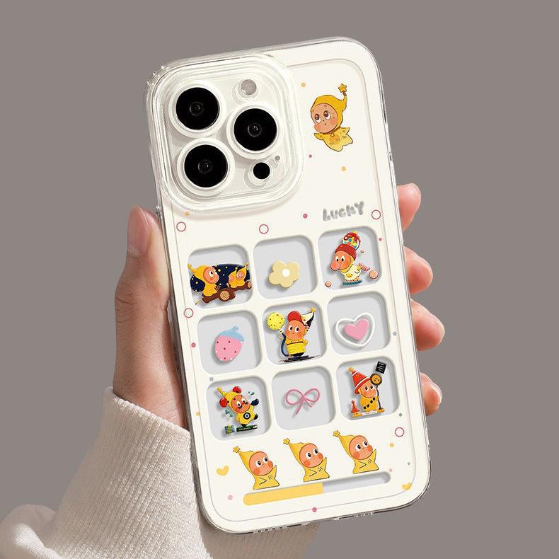 High-End Cartoon Grid Phone Case for iPhone 17 Pro Max, 15, and 14 - Cute and Personalized