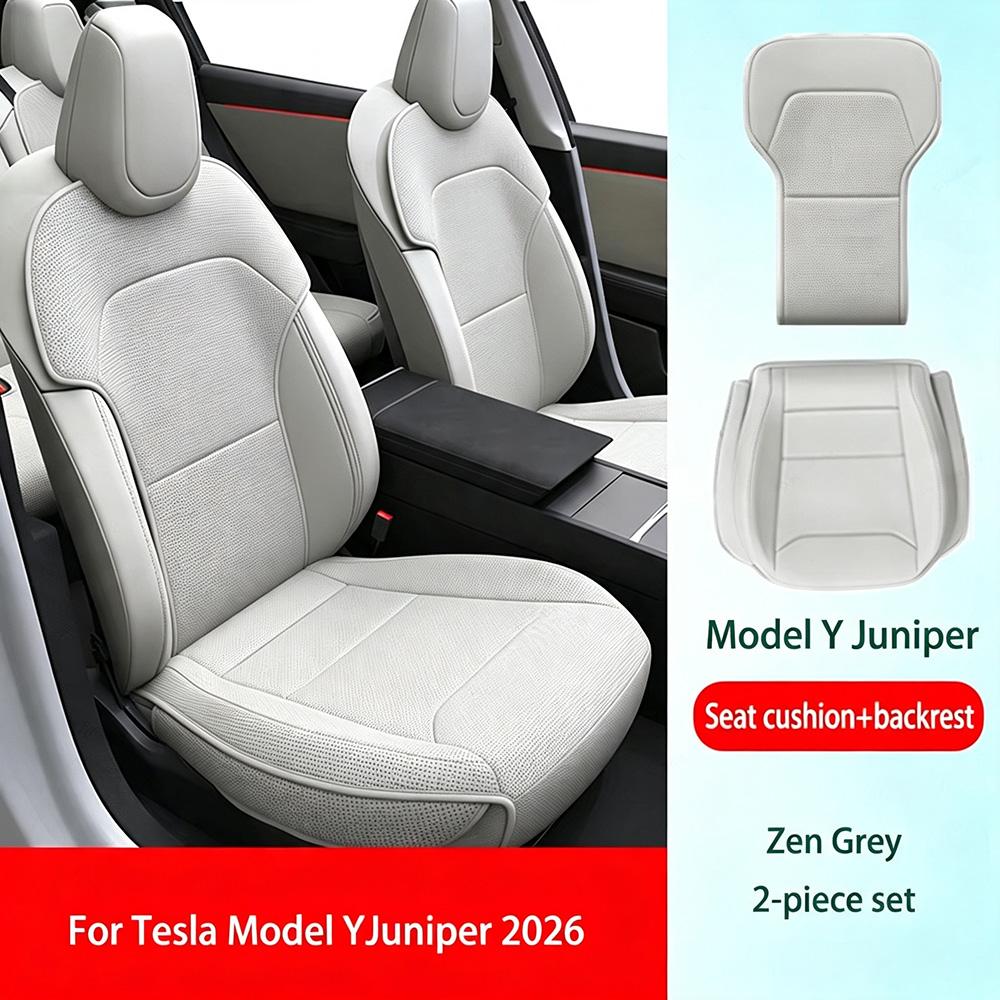 Four Seasons Universal PU Ventilated Seat Cushions For Tesla Model Y YL Juniper 2025+, Split Single Seats & Rear Back Row Set