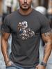 Unisex Royal Blue Crew Neck Tee Cartoon Couple Rider With Full Helmet Sport Motorcycle Graphic Biker Soft Cotton Male Casual Tops
