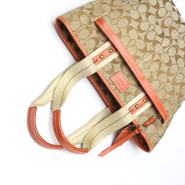 Coach Canvas Shoulder Tote Bag Leather Orange Women 8679 Used
