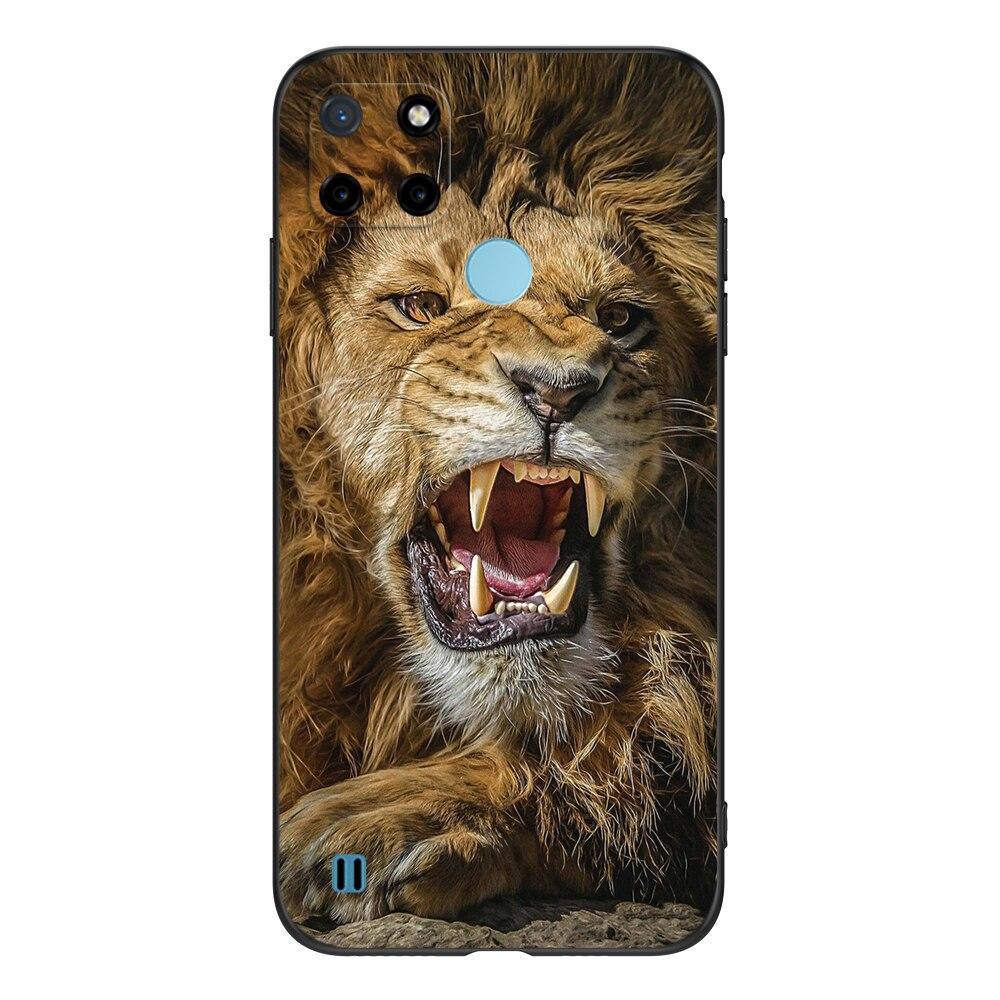 For Realme C21Y C25Y Case For OPPO Realme C21Y C25Y 4G Soft Case RMX3261 Coque 6.5inch Black Tpu Case Lion Wolf Tiger Dragon