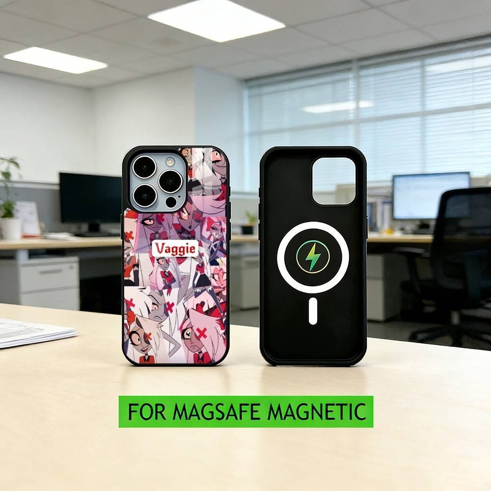 H-hazbin hotel V-veggie Чехол для телефона для iPhone17,16,15,14,13,12,11 Plus,Pro Магнитный для Magsafe Беспроводной зарядки iPhone17