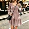 Women's Velvet Long Sleeve Square Neck Dress, Vintage Elegant for Fall and Winter