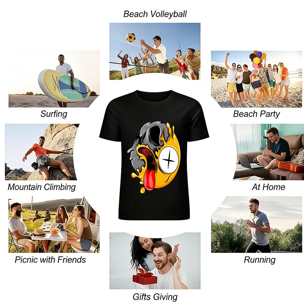 Dark Melted Goofy Tongue-Out Emoji Print Trendy Casual Tee Pure cotton T-shirt