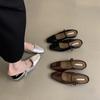 French Design Bag Head Half Slippers Women Wear New Summer Square Head Silver Mary Jane Slippers Tide