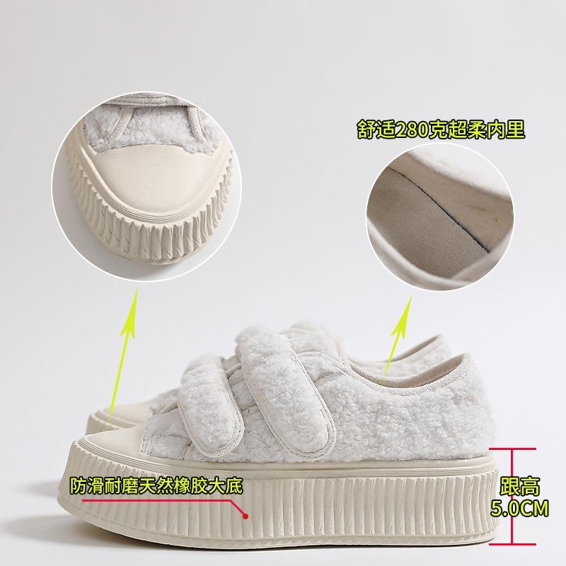 Fleece Little White Shoes Women's Winter New Women's Platform Biscuit Shoes Women's Flat Casual Shoes Velcro Women's Shoes