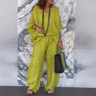 New Women's Casual V-Neck Loose Pocket Sleeveless Cotton Linen Set