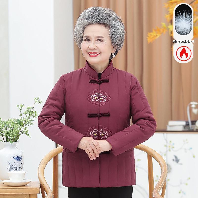 

Grandma s Winter Tang Suit: Women s Warm Duck Down Jacket for Middle-Aged & Elderly 3XL (115-130 lbs) бордовый