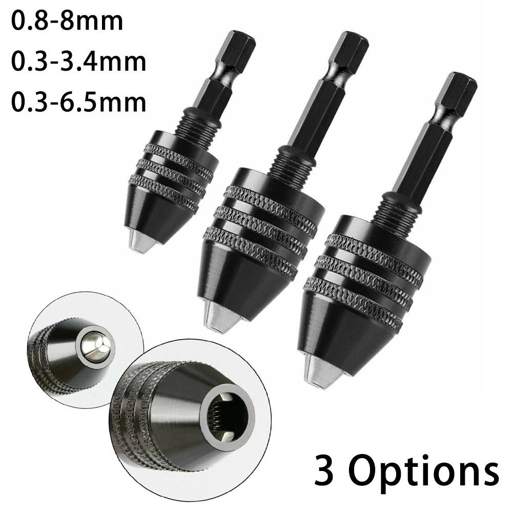 Mini Keyless Drill Chuck 0.3-8mm Self-Tighten Electric Drill Bits Collet Fixture Tools 1/4" Hex Shank Quick Change Converter