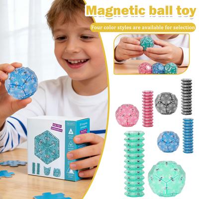 Magnetic Fidget Toy Sphere and Stackable Magnetic Blocks Set for Stress Relief and Focus Enhancement Durable Plastic Construction