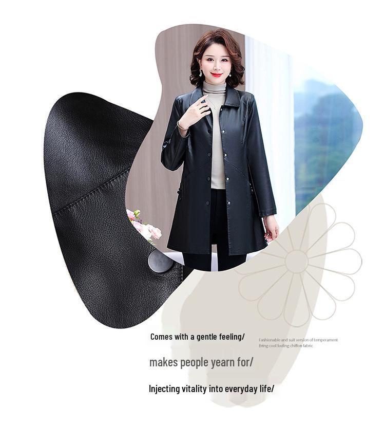 Trench-coat mi-long en cuir PU style coréen pour maman: Minceur, Haut de Gamme, Mode Décontractée pour le Printemps et l'Automne.
