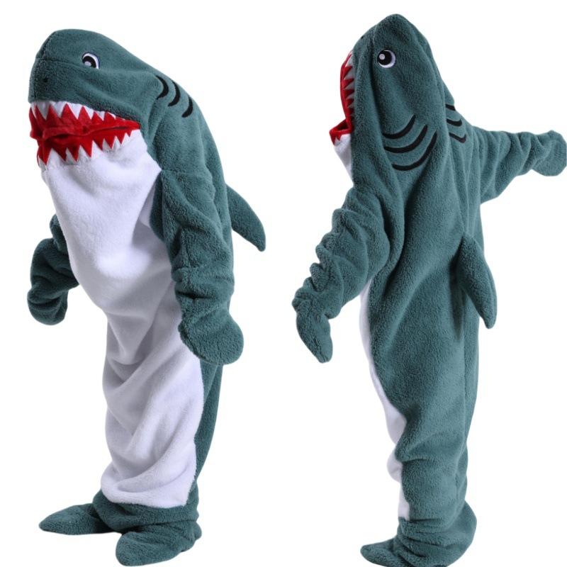 Costume Combinaison Requin Cosplay Drôle Adulte Pyjama Dessin Animé Halloween Noël Carnaval Tenue de Nuit Combinaison Vêtements Enfants Homme XS(140) - 126-138cm gray