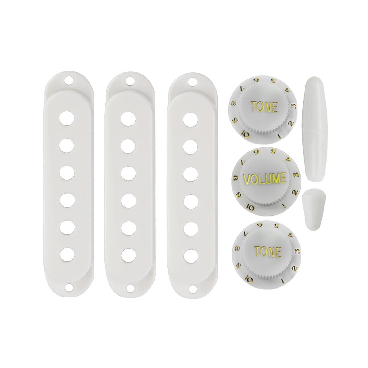 

FLEOR Set of White Plastic ST Guitar Single Coil Pickup Covers 2T1V Control Knobs Switch Whammy Bar Tips Electric Guitar Parts
