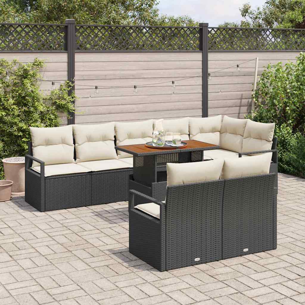 Garden Sofa Set with Cushions 9 pcs Black and Cream
