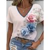 Summer V-neck Flower Pattern 3D Printed Top Fashionable Casual Short Sleeved Women's T-shirts