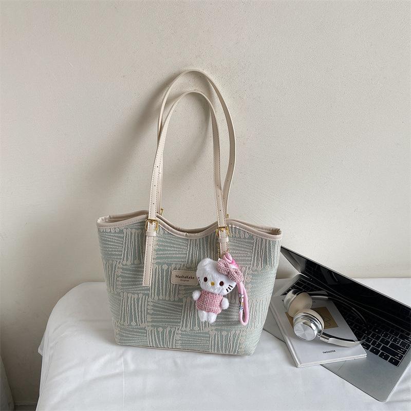 Striped canvas bag women's large-capacity new autumn and winter versatile casual shoulder bag college student class tote bag