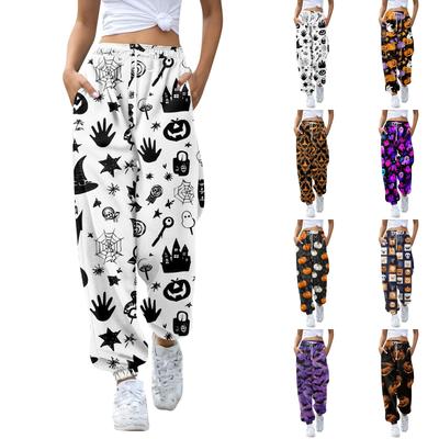 Women's Casual Sweatpants with Halloween Print, Drawstring Elastic Waist, Tapered Joggers for Everyday Wear