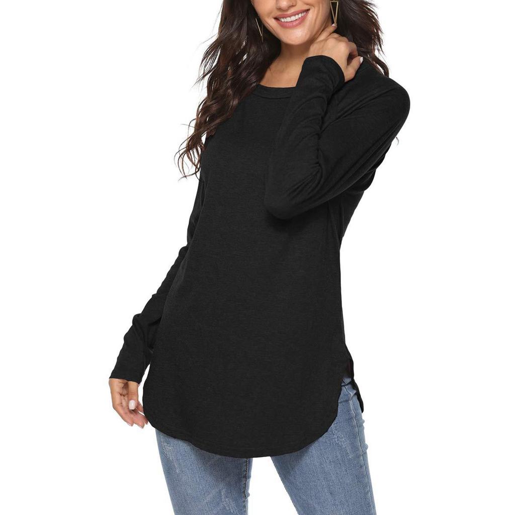Women's Fashion Long Sleeve T-shirt Round Neck Basic Loose Waist Top