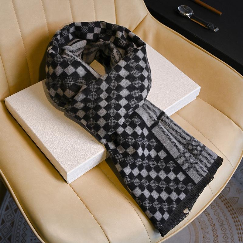Men's Wool Scarf Autumn and Winter Warm Thickened Plaid Scarf Business Leisure Birthday Gift Men's