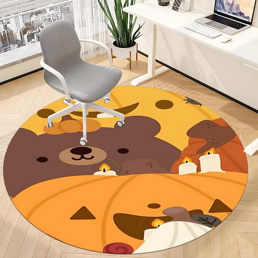 1pc Pumpkin Bear Office Round Area Rug, Under Office Chairs Bedroom Living Room Home Decor, Room Deco